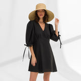 Women Dress Dress Women's Autumn Simplicity Loose Puff Sleeves A- line Skirt