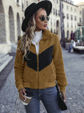 Women Trench Coat Fall and Winter Lapels Pocket Long Sleeve Zipper Color Matching Casual Cardigan Puff Jacket