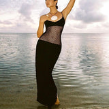 Women Dresse Mesh Camisole Long Skirt Sexy U Collar Hip Skirt