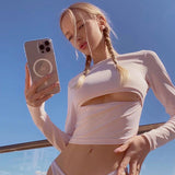 Women T-shirt Nvtx49271 round Neck Long Sleeve Hollow out Slim Fit Midriff-Baring Girl Blouse Summer