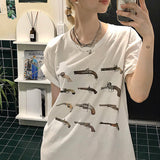 Gun Graphic Tees Western T-Shirt Summer Loose Vintage Boho