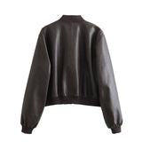 Women Leather Jacket Autumn Leisure Imitation Leather Flight Jacket PU Leather Coat