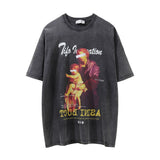 Men Vintage T-Shirt Printed Short-Sleeved T-shirt Men's Ins Distressed round Neck Summer