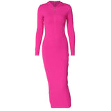 Women Dresses Winter Sexy Zipper Hooded Long Sleeve Dress