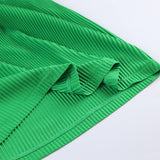 Women Dress Spring Green Pleated Dress round Neck Dress