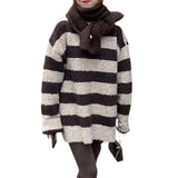 Women Knitwear Autumn and Winter Striped round Neck Sweater Loose Sweater