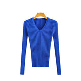 Women Sweater Knitwear Spring and Autumn Klein Blue Ice Silk V-neck Sweater