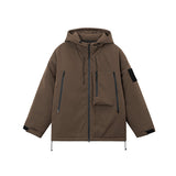 Unisex Winter Cotton Coat Vintage Loose Hooded Color Contrast Shell Jacket Workwear Jacket