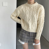 Women Winter Knitted Sweater Crew Neck Twist Loose-Fitting Long Sleeve Sweater X1925