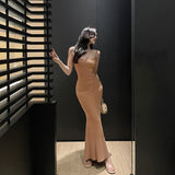 Women Dresses Autumn and Winter Rhinestone Dress Simple Suspender Skirt (Csm202403)