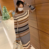 Women Maxi Dress Fall/Winter Slim Long Skirt Knitted Dress Sweater