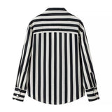 Women Tops Summer Striped Shirt Single-Breasted Mid-Length Top