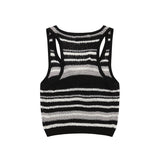 Women Vest Striped Knitted Top Retro Slim Vest