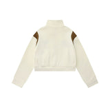 Women Jacket Letter Embroidered Coat Stand Collar Short Casual Zipper Cardigan Top