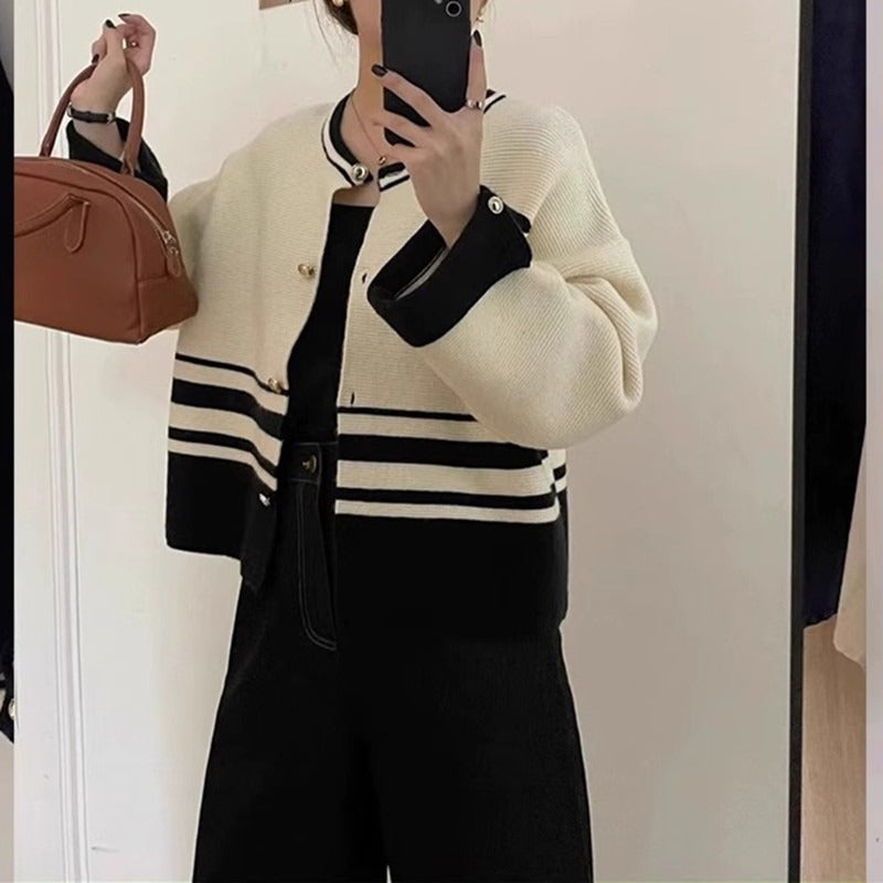 Women Knitwear Autumn and Winter round Neck Sweater Loose Knitted Cardigan