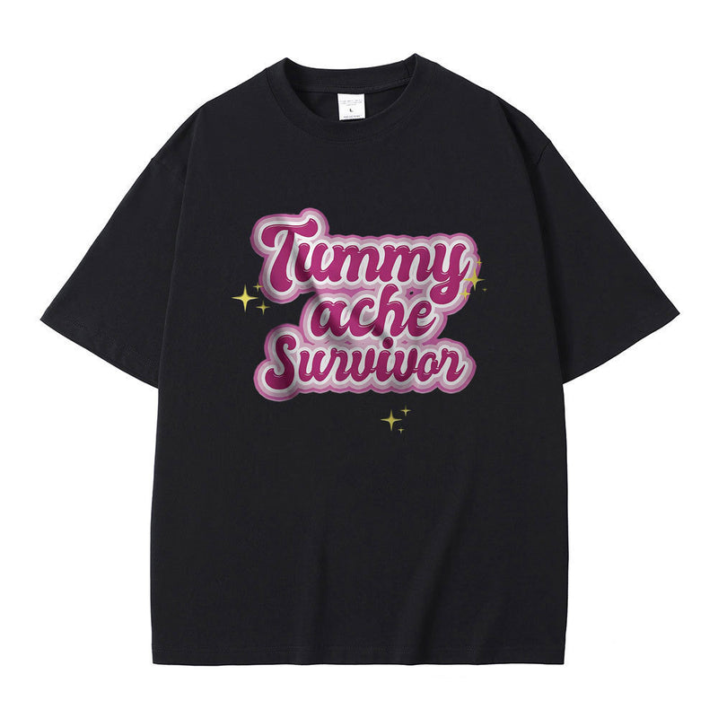 Tummy Ache Survivor Graphic Print T-shirt Male Meme Oversize