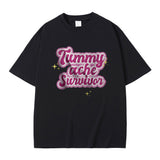Tummy Ache Survivor Graphic Print T-shirt Male Meme Oversize