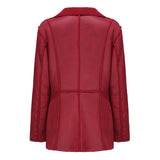 Red Leather Jacket Lapel with Velvet Leather Suede Coat for Women