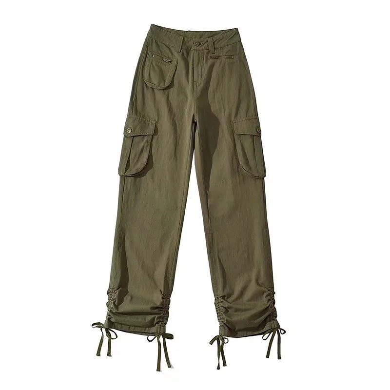Women Sweatpants Overalls High Waist Loose Multi-Pocket Casual Trousers
