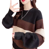 Women Knitwear Autumn and Winter Striped round Neck Sweater Loose Sweater