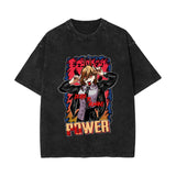 Summer chainsaw man, washed old retro cotton short-sleeved T-shirt