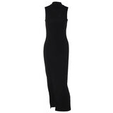 Women Dresses round Neck Sleeveless Slim Fit Slit Long Dress