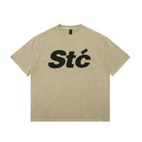 Men T Shirt Washed Distressed Short Sleeve Printed T-shirt