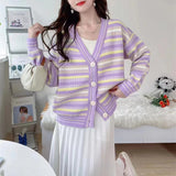 Women Knitwear Autumn and Winter Striped Sweater Loose Knitted Cardigan