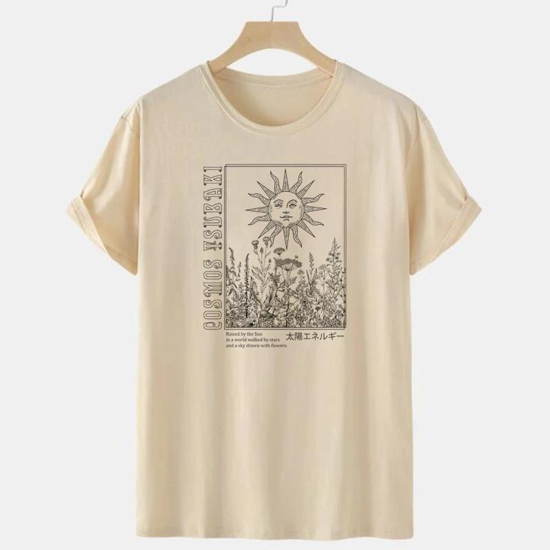 Celestial Sun Floral Print T-Shirts Female Vintage Boho