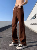 Men Jeans Clean Fit Brown Jeans Men's Slim Straight Skinny Overalls