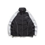 Unisex Jacket Vintage V Contrast Color Stand-up Collar Sports Jacket Men's and Women's Coats