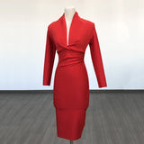 Women's Evening Dress Sexy V-neck Long Sleeve Bandage One-Piece Dress