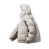 Unisex Winter Cotton Coat Color Contrast Patchwork Hooded Cotton-Padded Coat Retro Loose and Warm Arc Cotton-Padded Coat