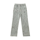 Men Jeans Vintage Distressed Straight-Leg Denim Pants Straight-Leg Denim Trousers