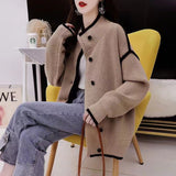 Women Knitted Cardigan Autumn and Winter Turtleneck Sweater Loose Single-Breasted Knitted Cardigan