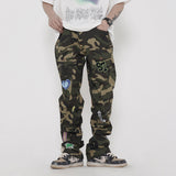 Men Sweatpants Multi-Pocket Camouflage Cargo Pants Hip Hop Loose Straight-Leg Pants