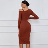 Women Dress off-Shoulder Autumn and Winter Sheath Long Sleeve Sexy Dress