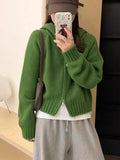 Women Knitted Cardigan Loose Hooded Sweatshirt Women's Autumn and Winter Zipper Knitted Top