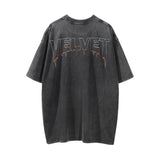 Men Vintage T-Shirt Printed Washed Distressed Short-Sleeved T-shirt Men's Loose round Neck Summer