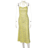 Women Dresses Spring Sexy Floral Slip Dress Backless Dress