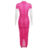 Women Dresses Autumn Short Sleeve Long Skirt Sexy Slim Knit Dress (Bla0420)