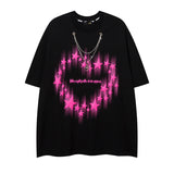 Men T Shirt Hip Hop Heart Graffiti Necklace Short Sleeve T-shirt