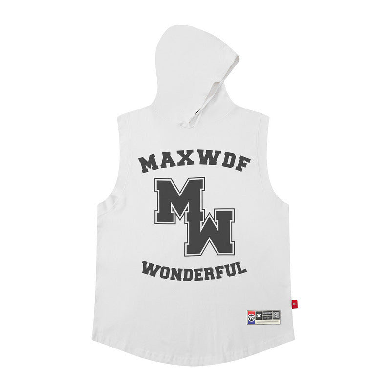 Men Vest Hooded T-shirt Hip Hop Sports Hooded Vest Men and Women