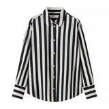 Women Tops Summer Striped Shirt Single-Breasted Mid-Length Top