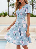 Women Evening Gown Sexy Casual V-neck Swing Printed Dress