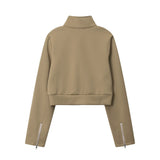 Women Jacket Decorative Rivets Zip Short Jacket Stand-up Collar Cardigan Coat