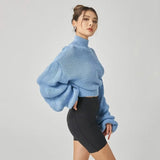 Women Sweater Knitwear Autumn and Winter Turtleneck Puff Sleeve Thick Thread Sweater Loose Long Sleeve Sweater Top