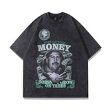 Men's T Shirt Vintage Washed and Worn Short Sleeve T-shirt Men's and Women's Rapper Portrait Printing Half Sleeve Tee