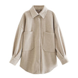 Women Jacket Autumn and Winter Pocket Loose Woolen Coat