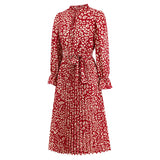 Women Date Dress Leopard Print Stud for Autumn and Winter Stand Collar Long Sleeve Dress Pleated Dress